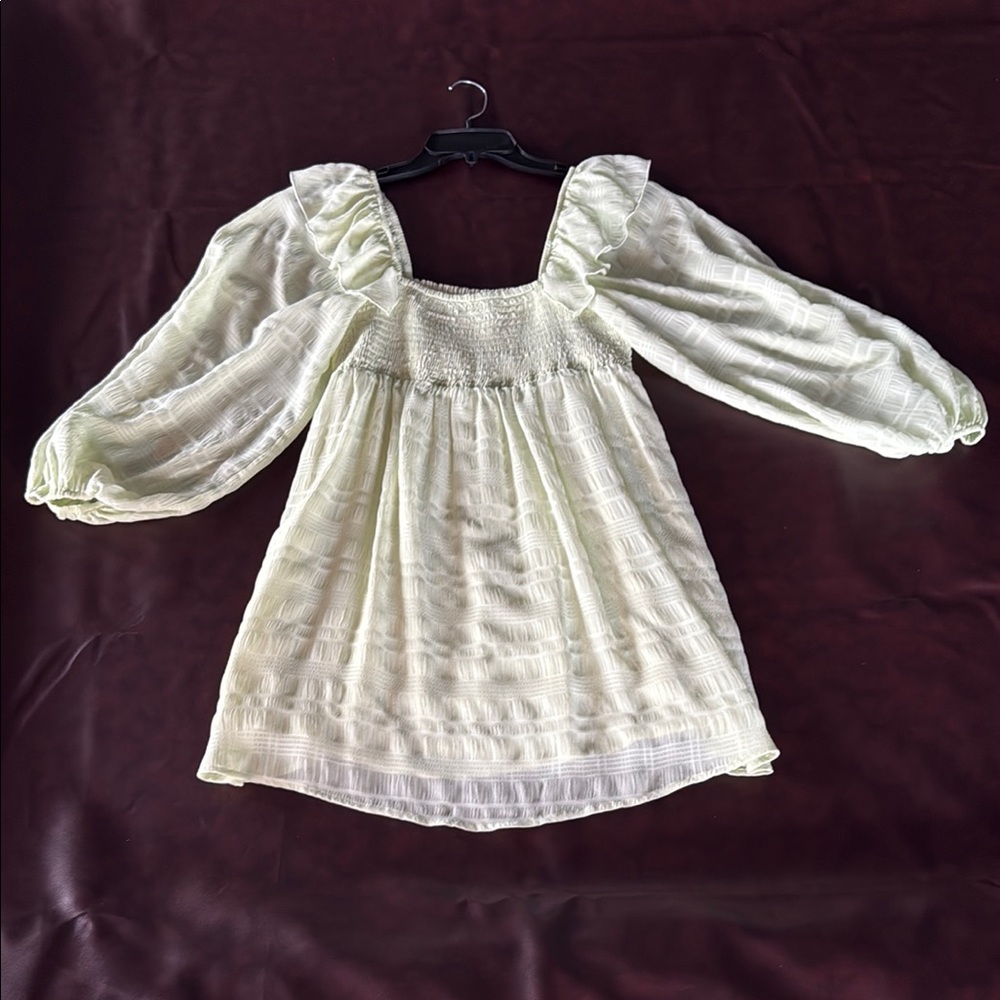 Tularosa Green Babydoll Mini Dress with Puff Sleeves